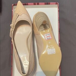 Beige Pointed Toe Flats with Bow Detail